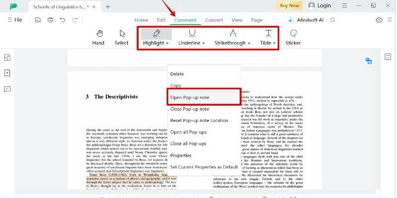 Selecting Between Highlighting Underlining Strikethrough