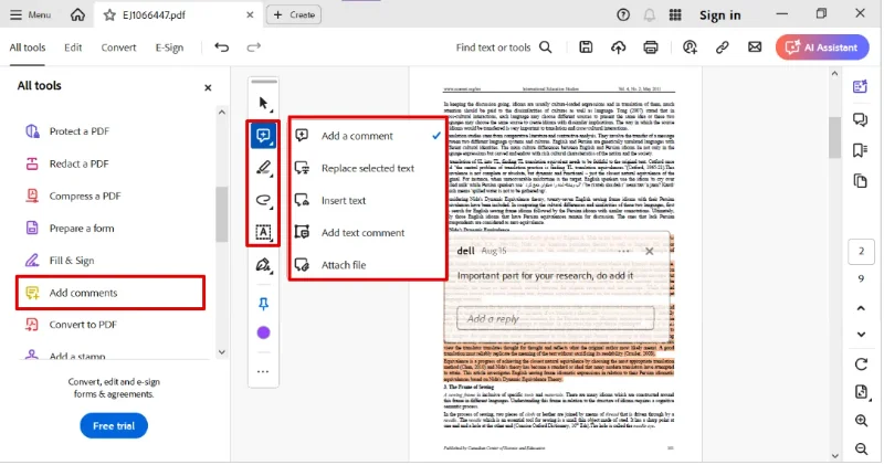 Adding Comments on Adobe Acrobat