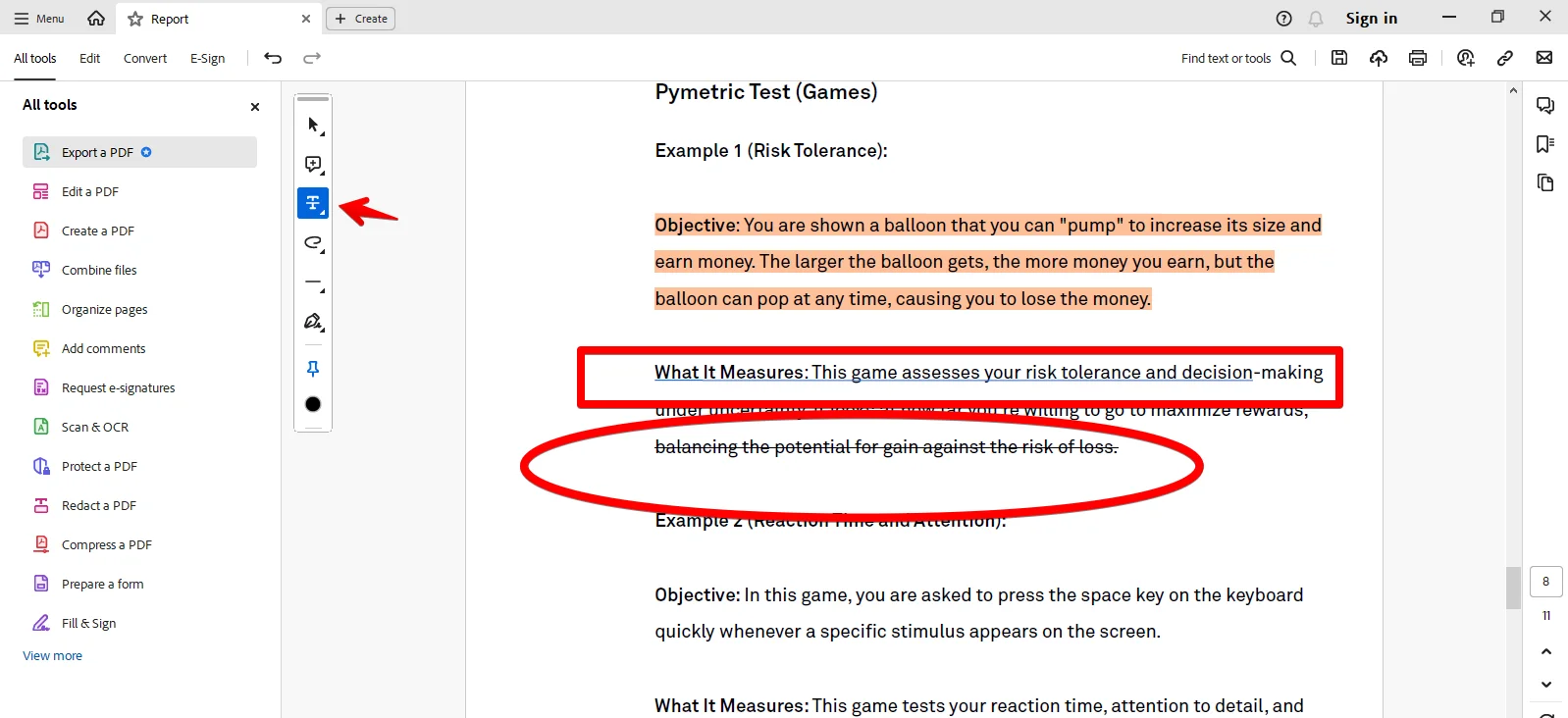 underlining and crossing out PDF text Adobe Acrobat Reader