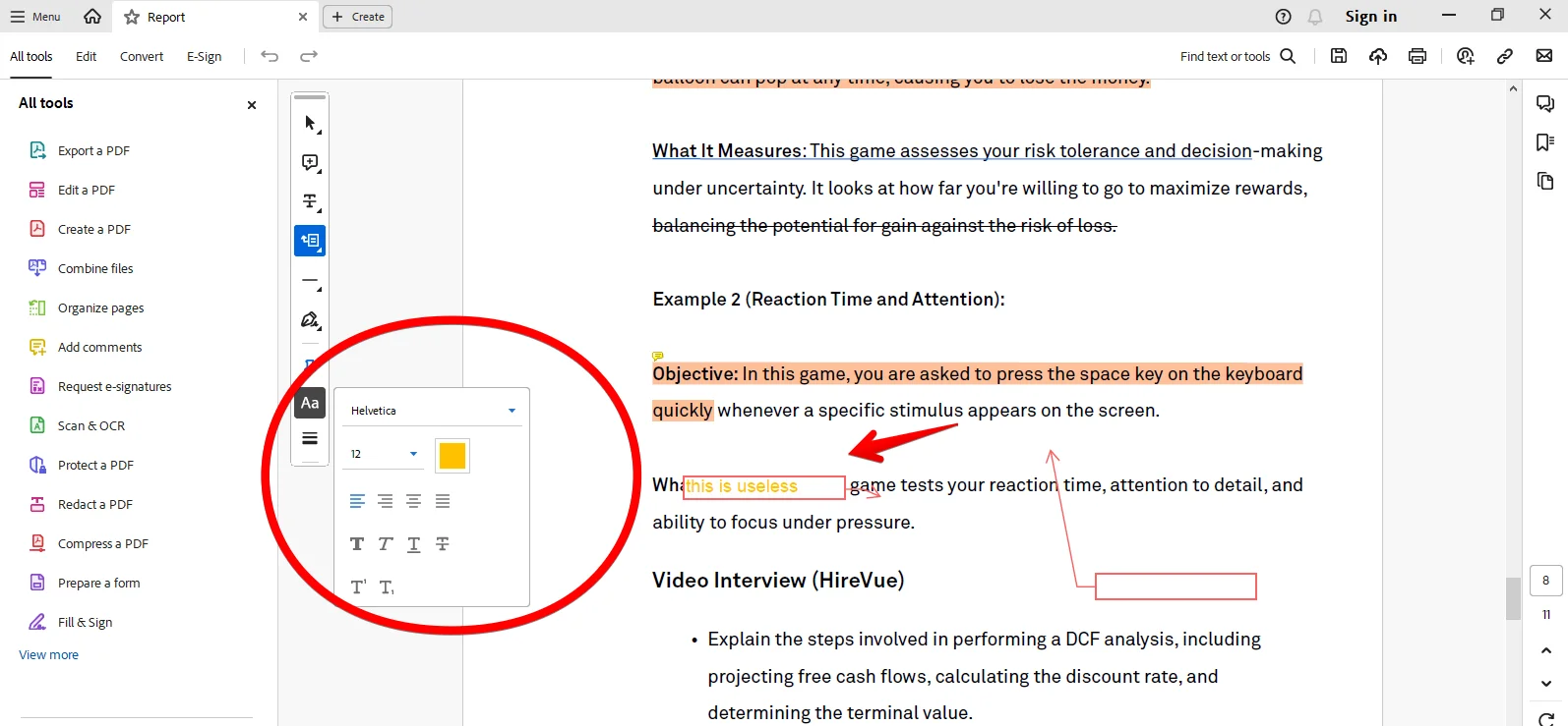 inserting text callout in Adobe Acrobat Reader