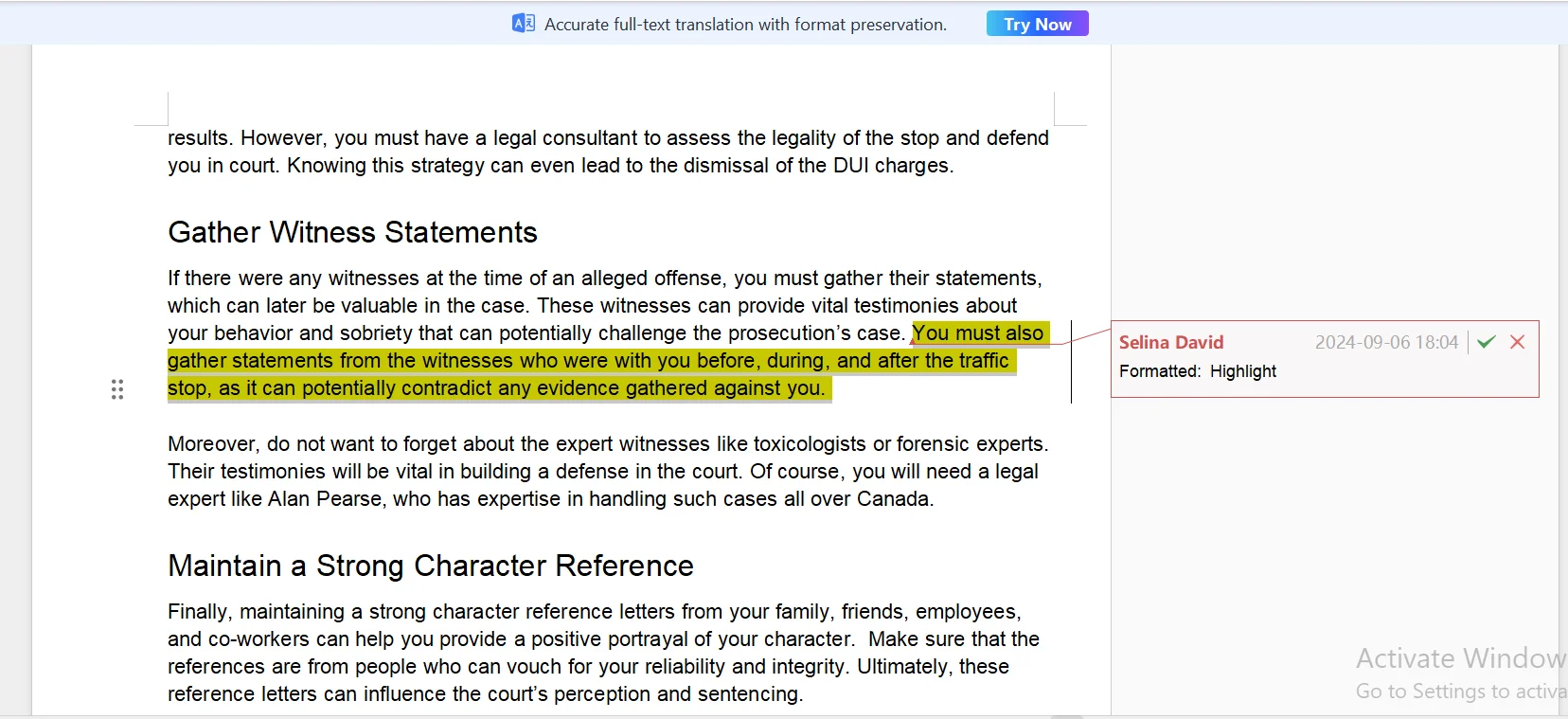 Screenshot of a document opened in WPS Office with text highlighted in color using the Text Highlight Color option from the Home tab, showing the highlighted text and the formatting toolbar.