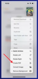 selecting create pdf from quick actions menu