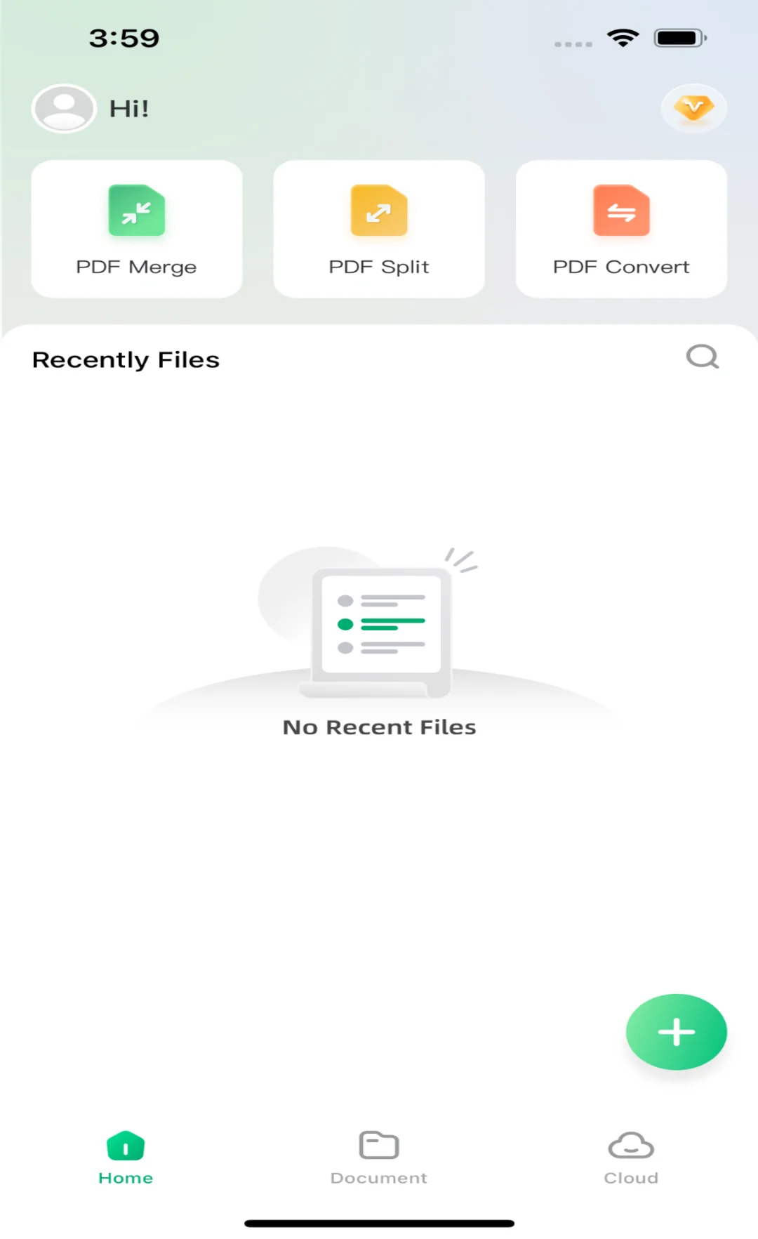 tapping on the plus icon to create a pdf using Afirstsoft pdf