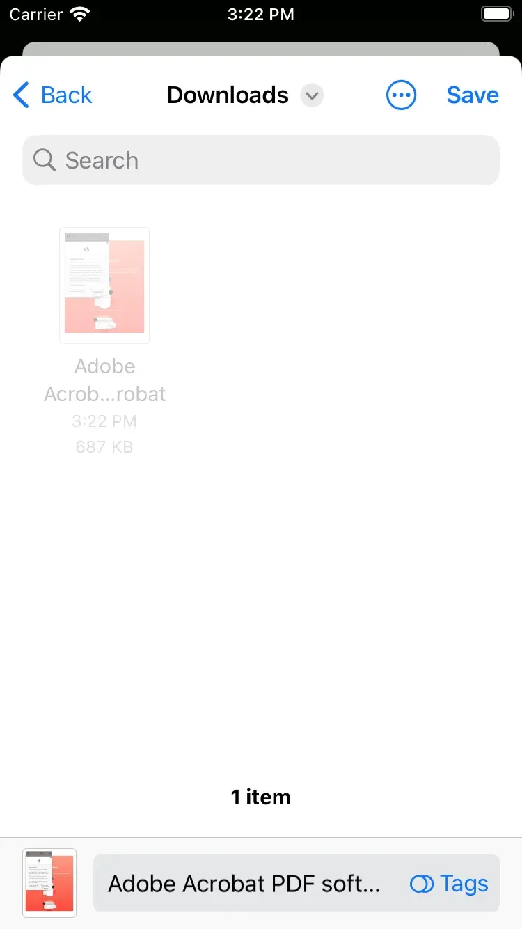 the pdf has been saved to the iphone