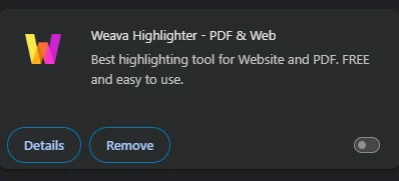 toggling the weava extension off to disable it temporarily or removing it permanently by selecting remove