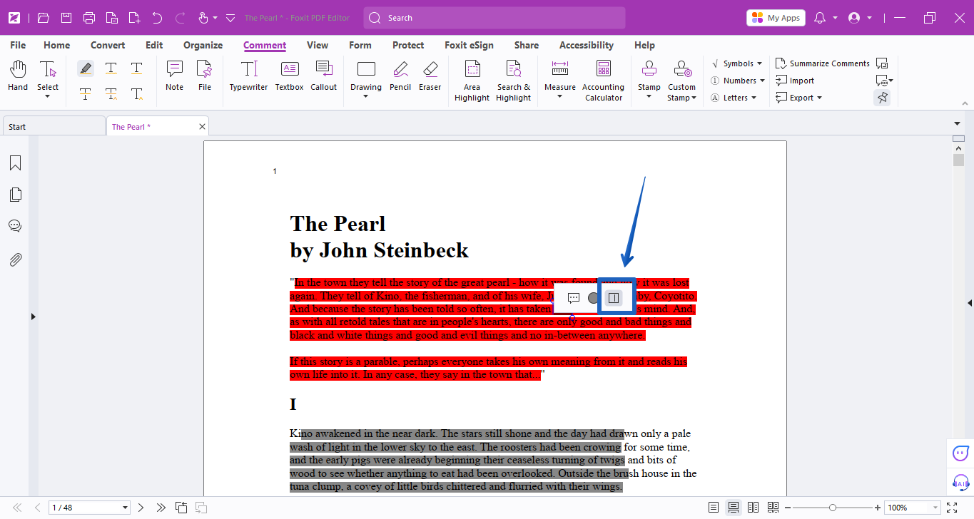 opening format panel in foxit pdf editor