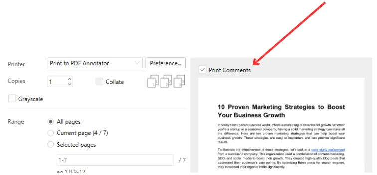 Print PDF with comments
