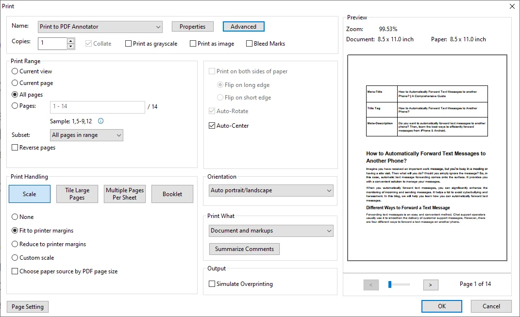 Print PDF with comments