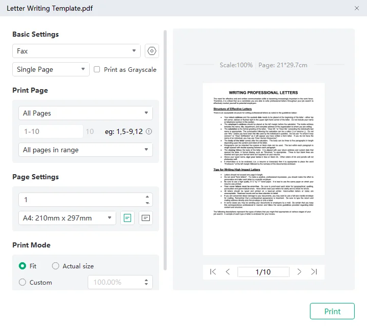 Print PDF with comments