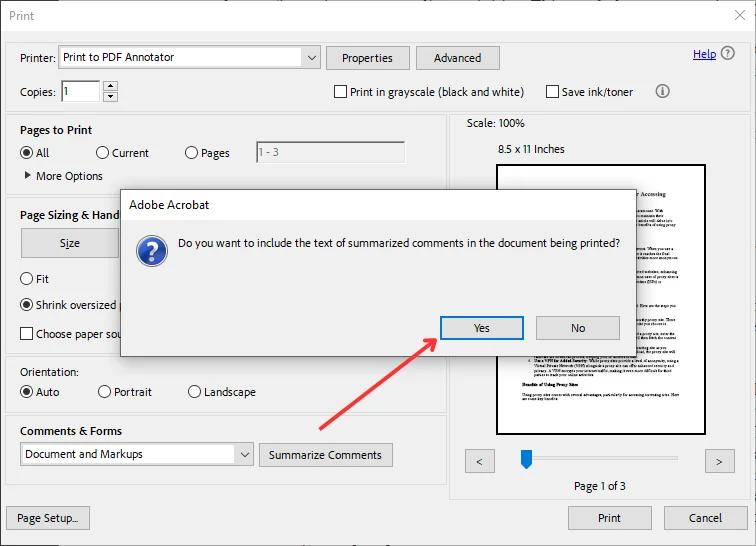 Print PDF with comments