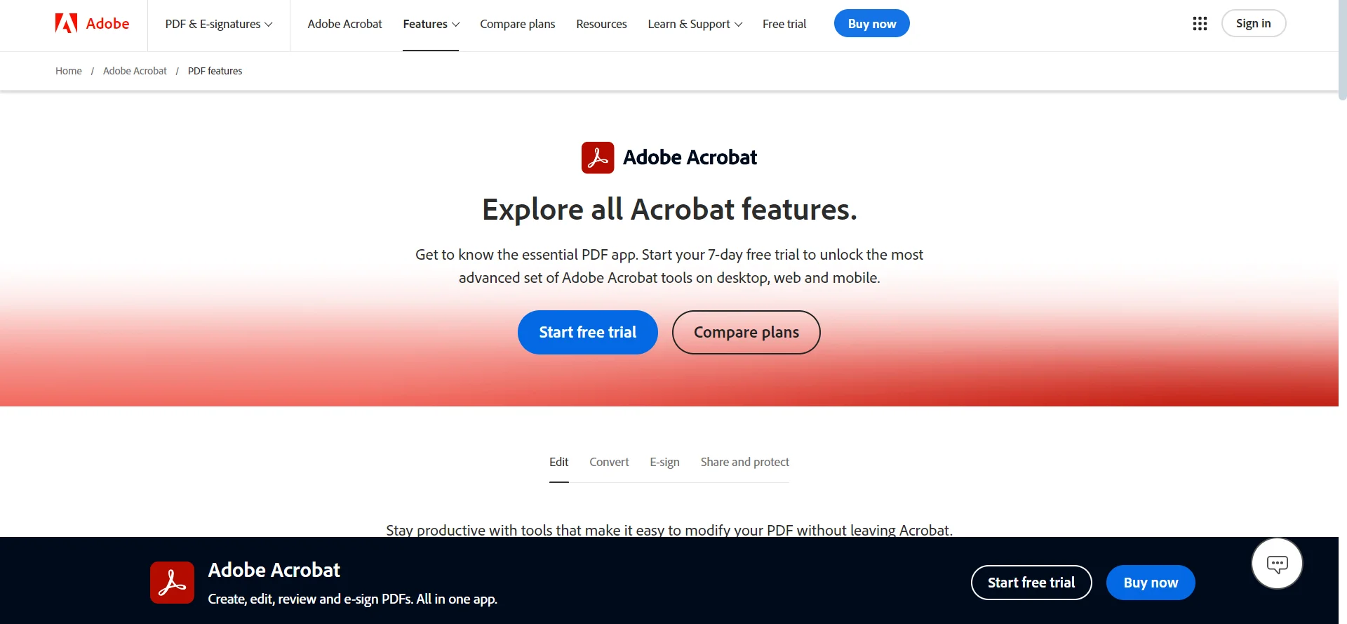 Adobe Acrobat homepage