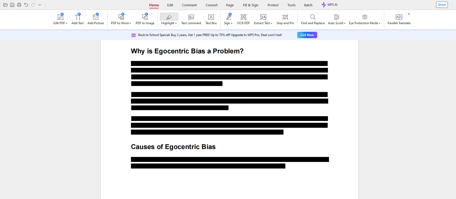 Blacking out the Text in WPS Office