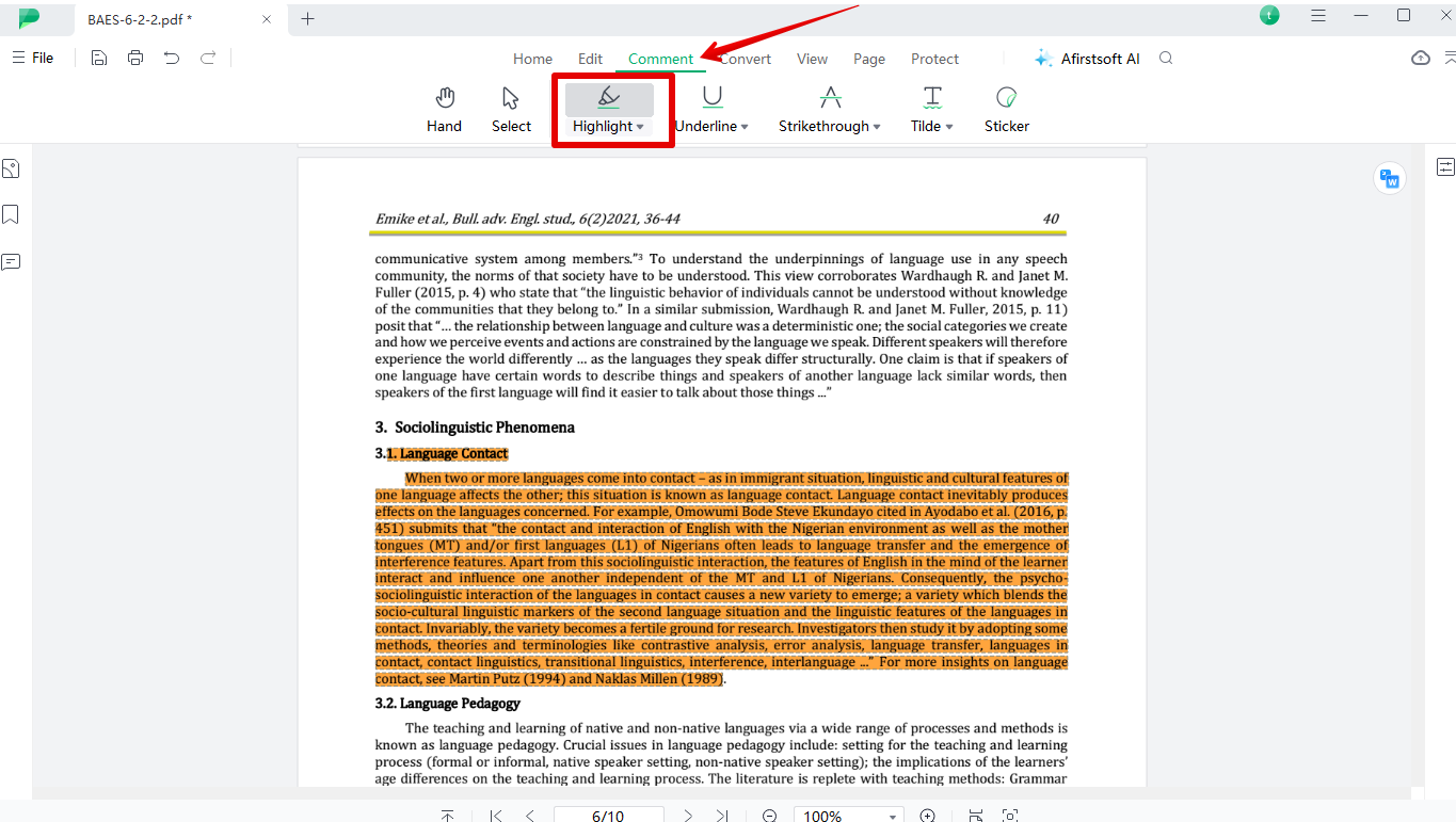 highlighting pdf in afirstsoft pdf