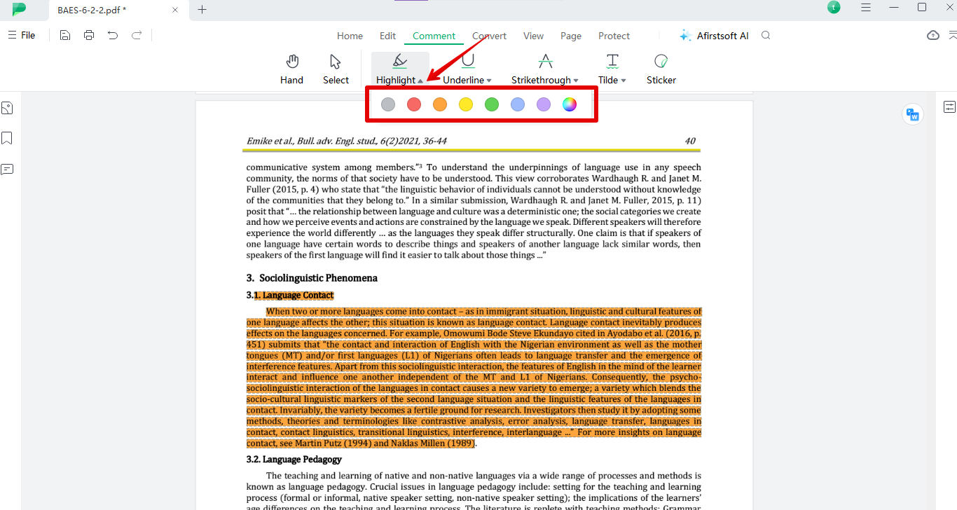 changing highlight color in afirstsoft pdf