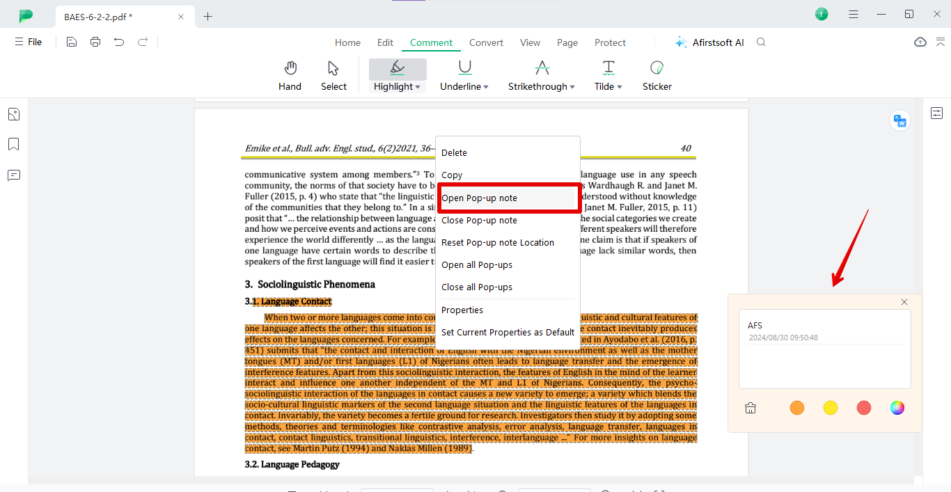 adding a comment to highlight text afirstsoft pdf