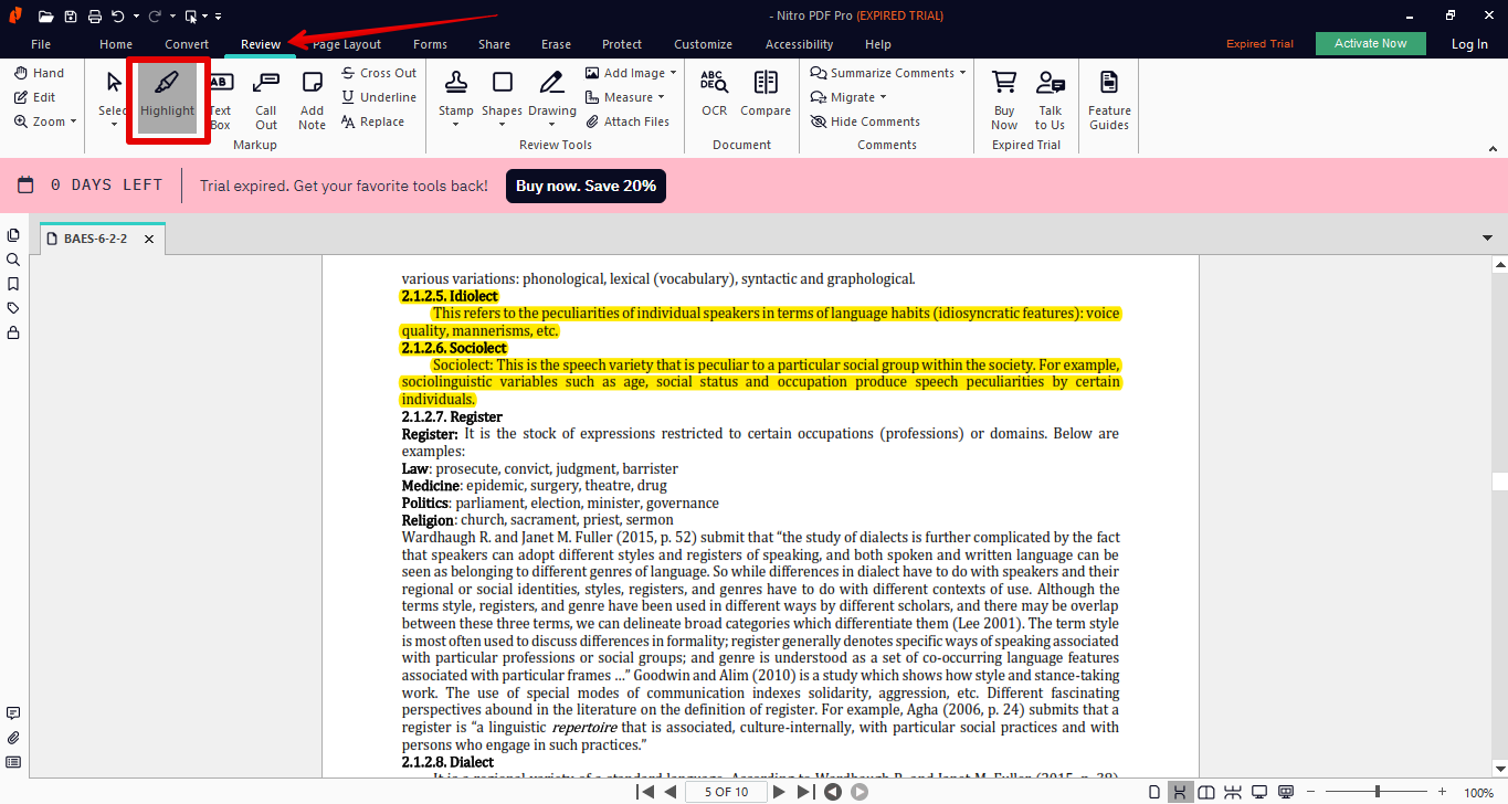 highlighting in nitro pdf