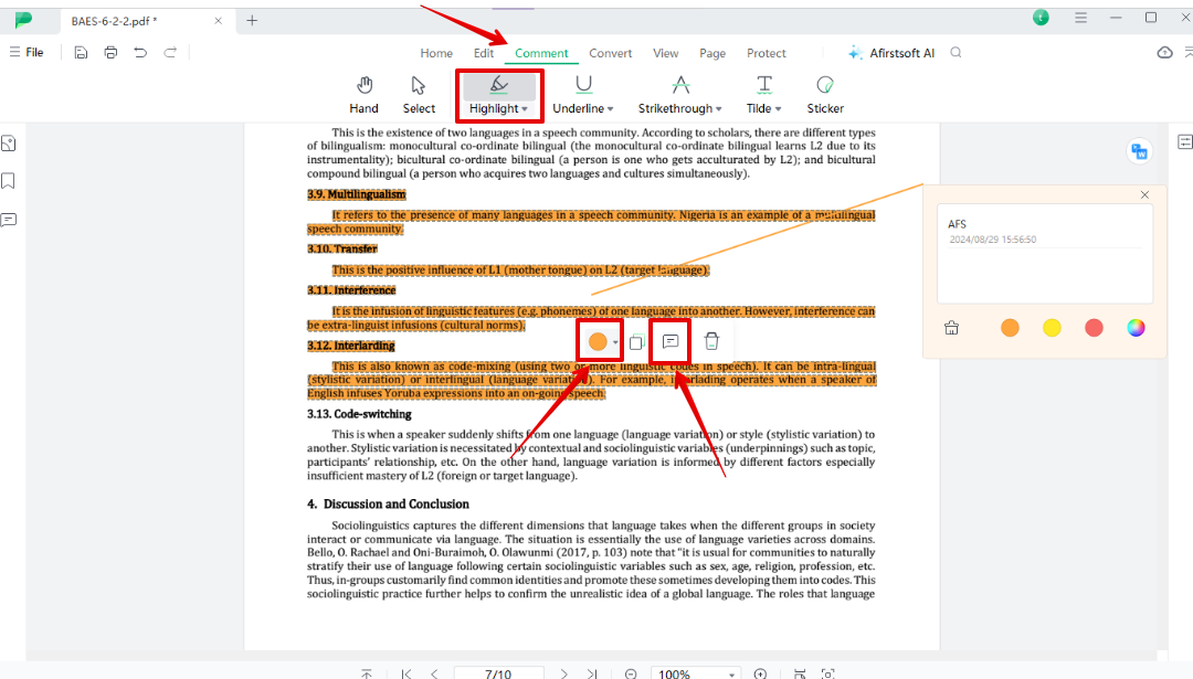 highlighting text in pdf in afirstsoft pdf