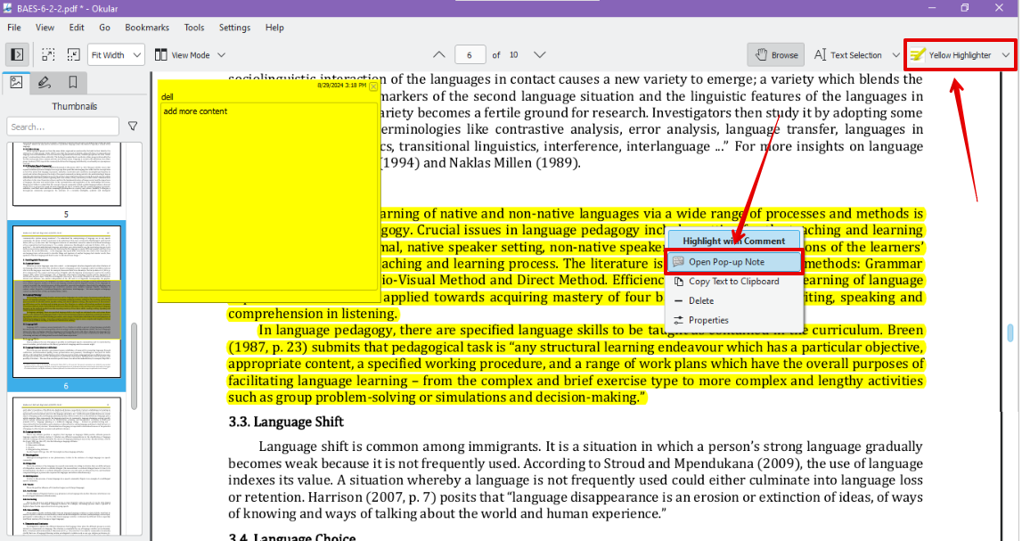 highlighting pdf in okular