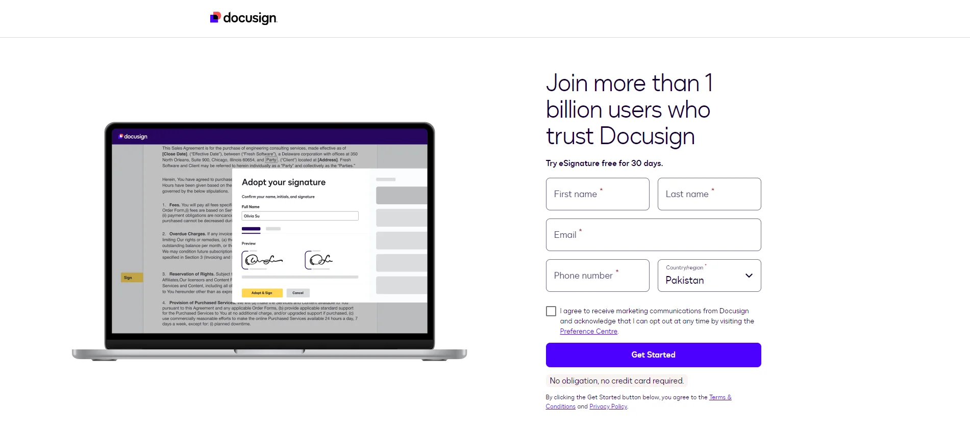 DocuSign Home Page