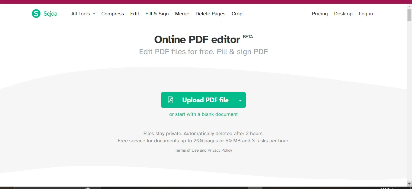 uploading pdf to sejda