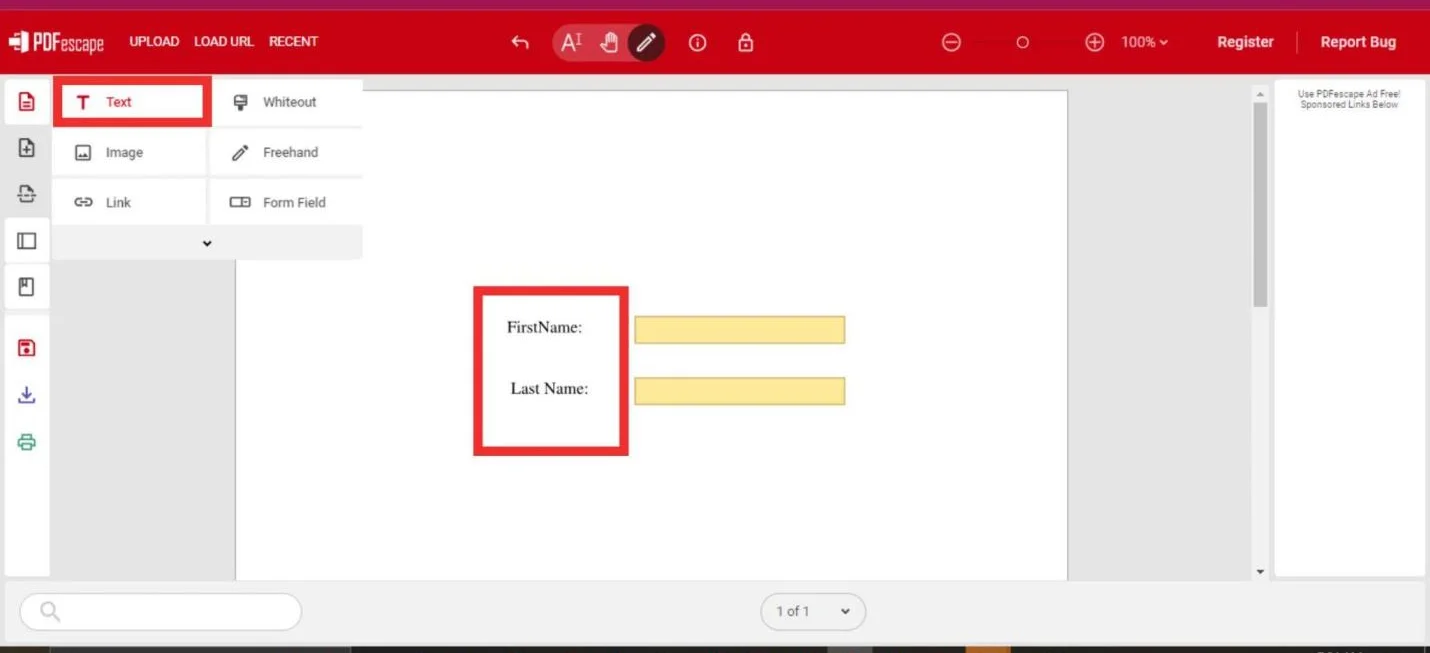 labelling the text fields