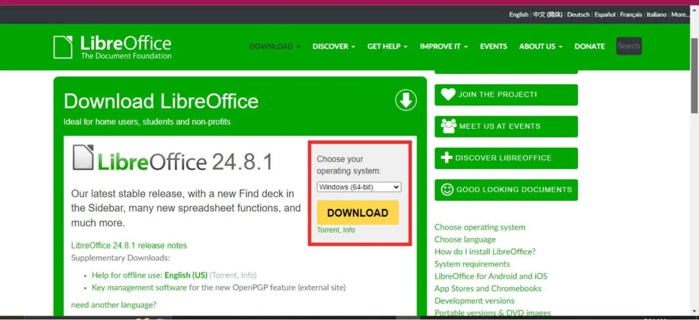 downloading libreOffice