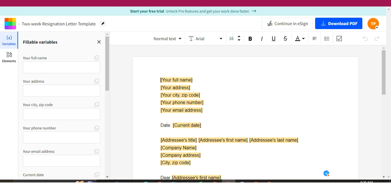 analyzing the fillable variables section