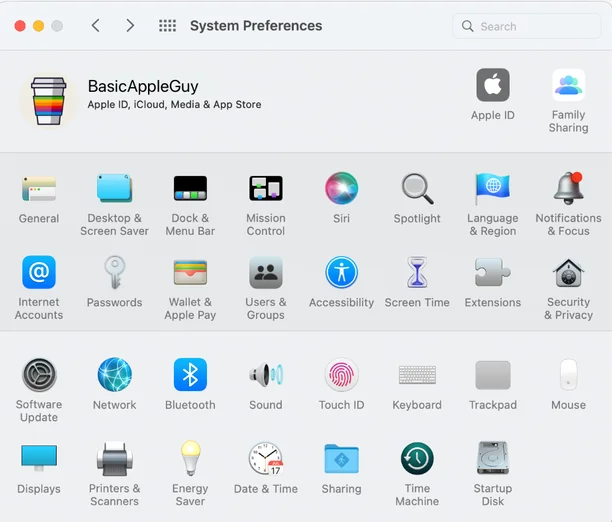 Opening the System Preferences