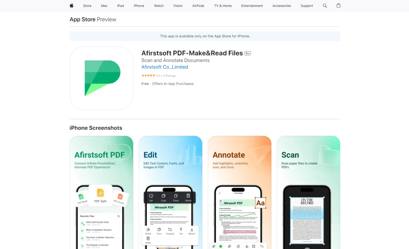 Afirstsoft PDF Editor in Apple Store