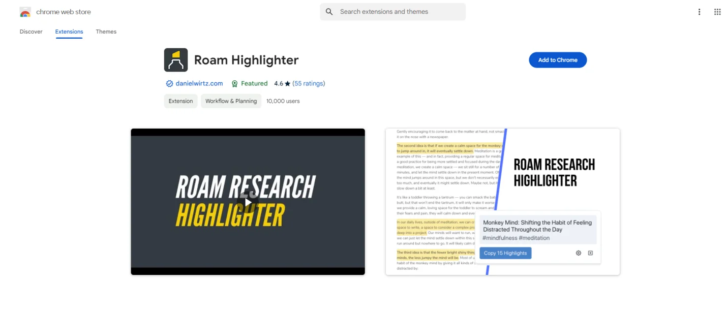 Roam Highlighter on Chrome Web Store