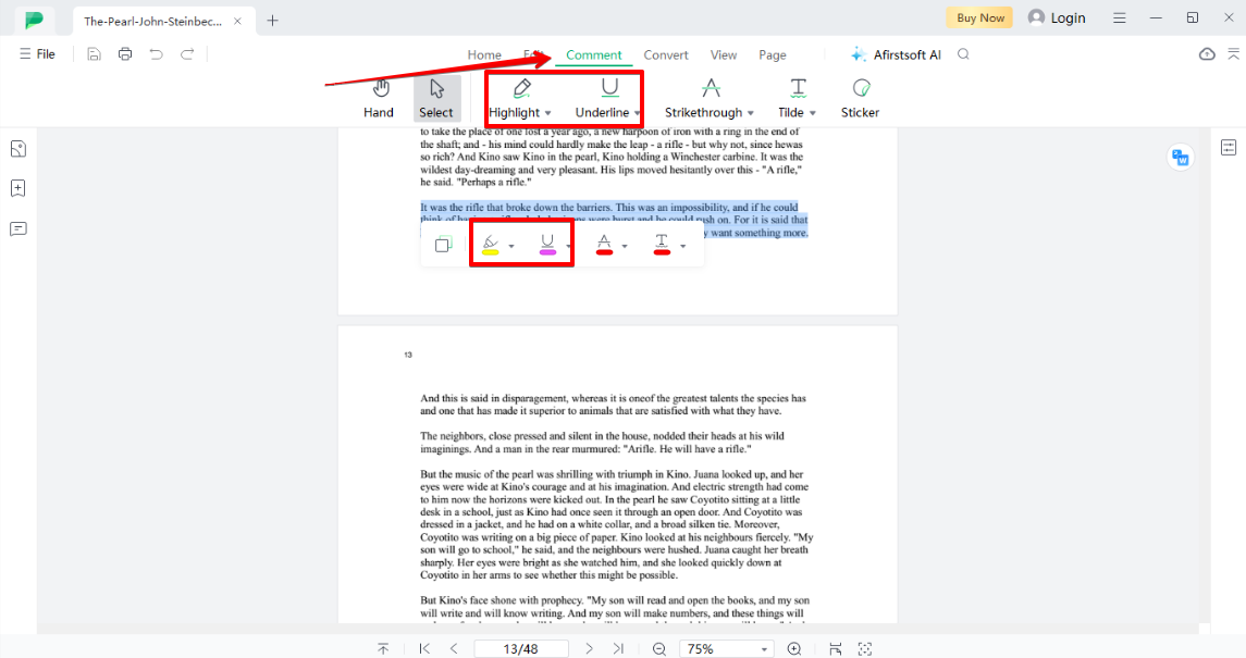 highlighting text in afirstsoft pdf