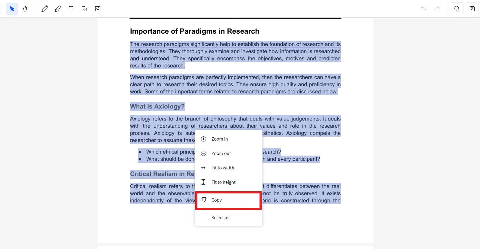 Copying the Content in Smallpdf