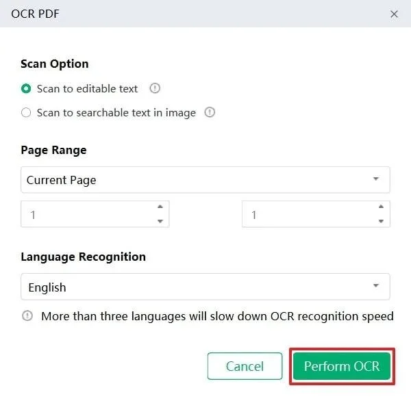 Modifying the OCR Setting