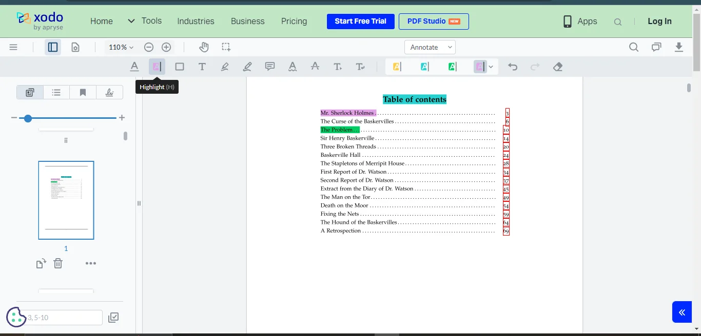 interface of xodo pdf editor