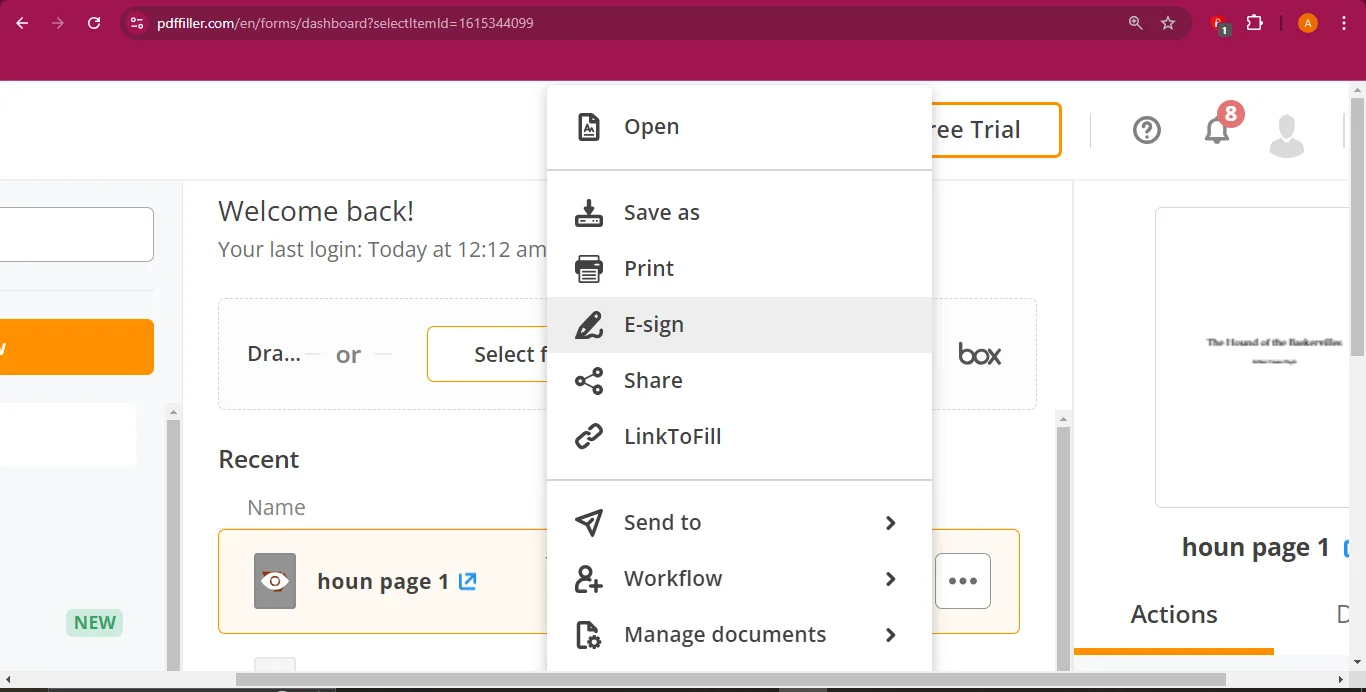 selecting e sign from the options