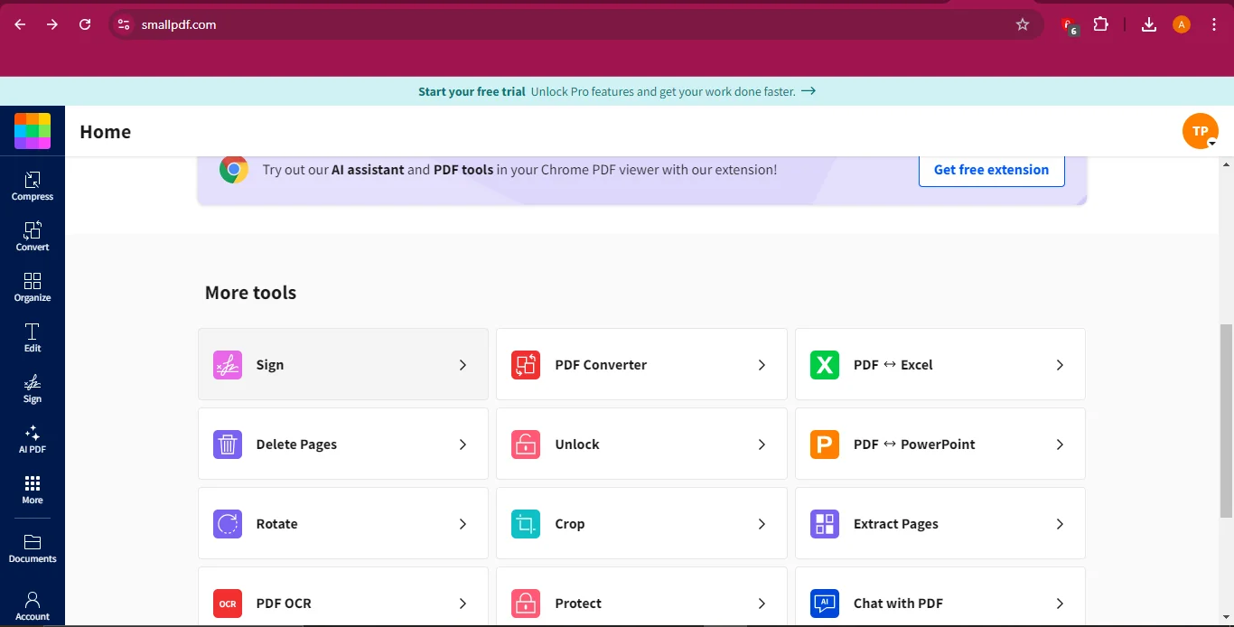 selecting sign from the more tools section