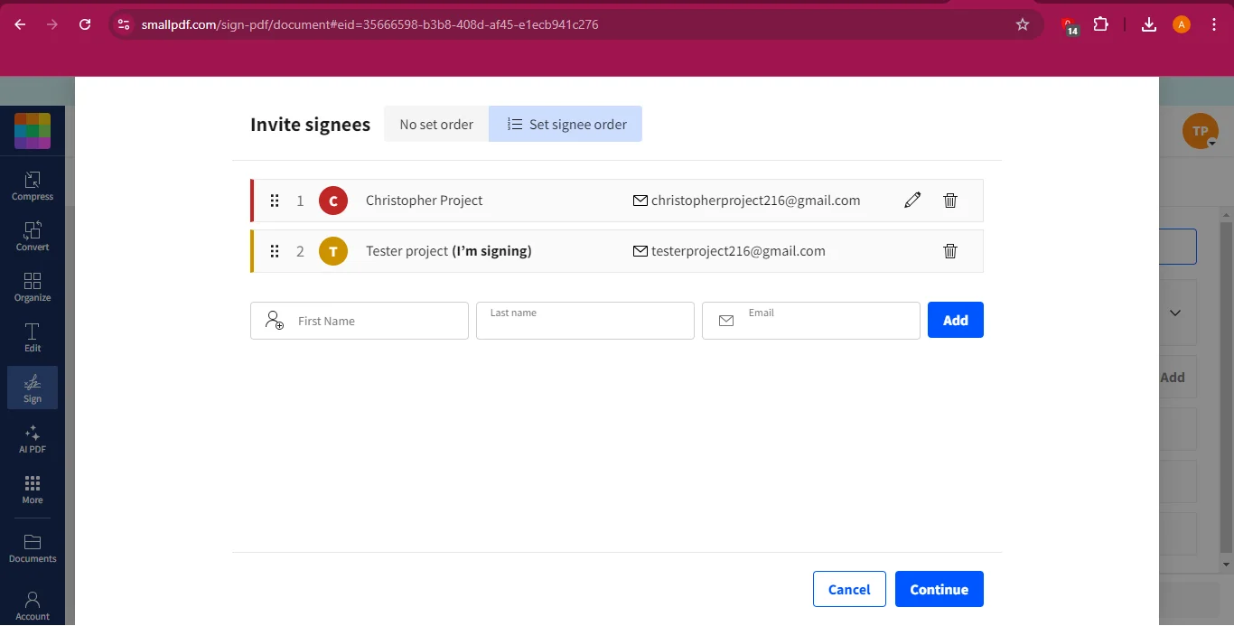 setting the signees order