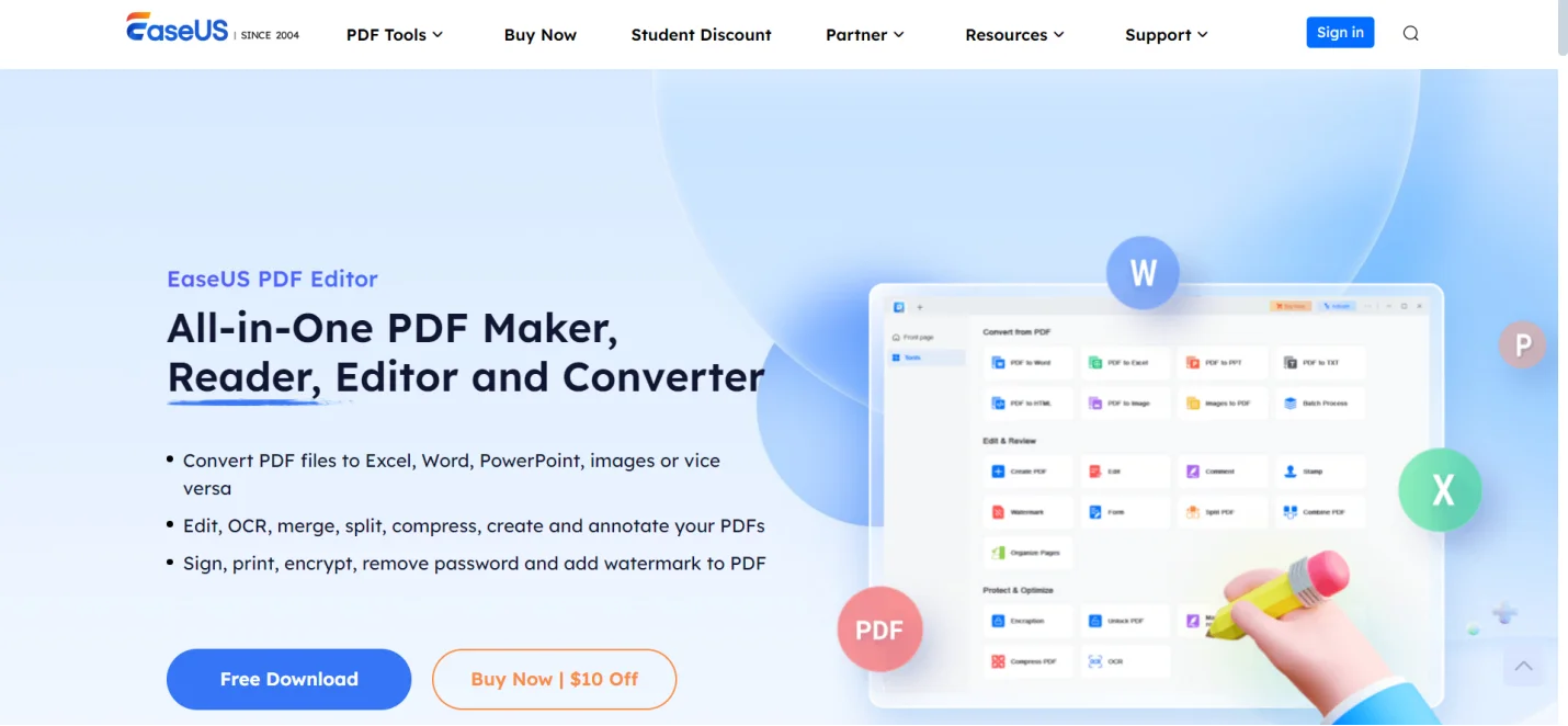 EaseUS PDF Editor homepage 