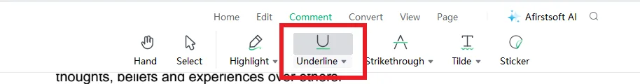 Clicking the Underline Tool