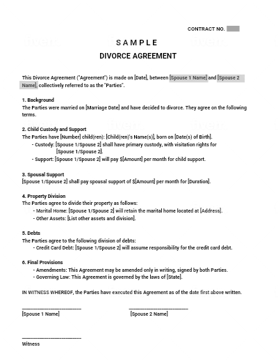 Divorce Agreement Template