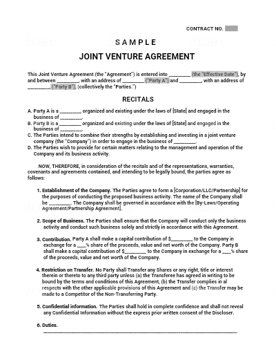 Joint Venture Agreement Template