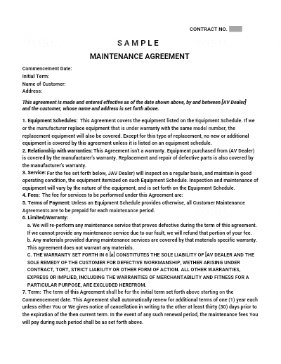 Maintenance Agreement Template