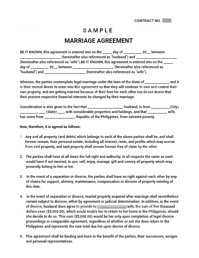 Marriage Agreement Template