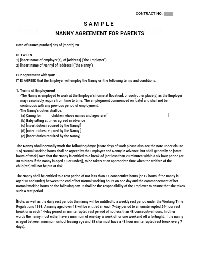 Nanny Agreement Template