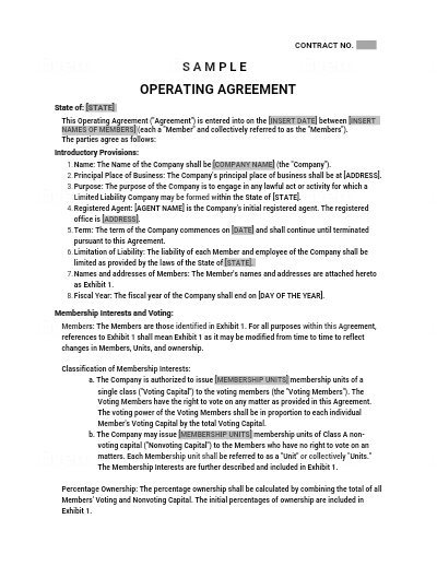 Operating Agreements Template