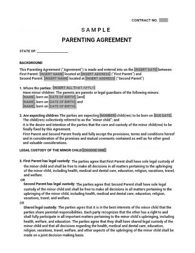 Parenting Agreement Template