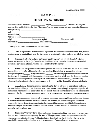 Pet Sitting Agreement Template