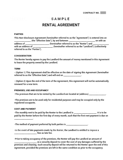 Renters Agreement Template