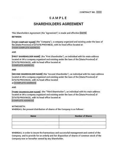 Shareholders Agreement Template