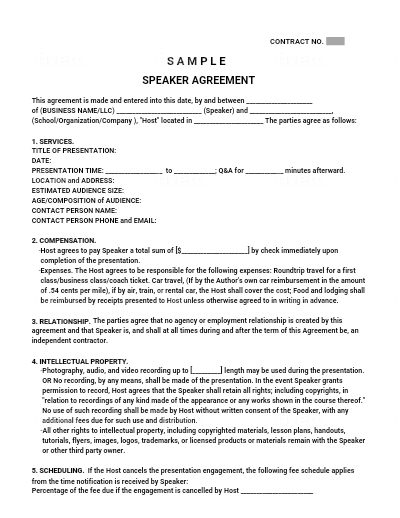 Speakers Agreement Template